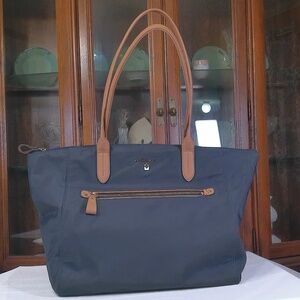 EC Michael Kors Kelsey Navy Nylon Lg Tote Leather Trim GoldTone Accents COA Inc